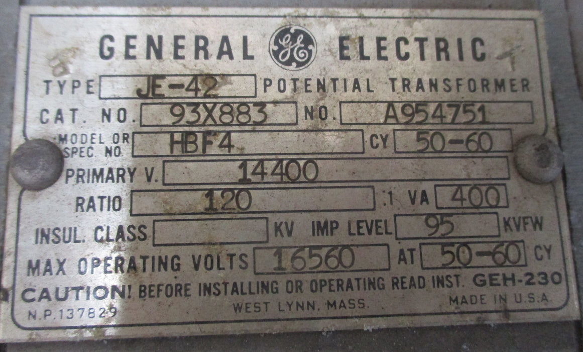 93X883 - General Electric JE-42 Potential Trasformer