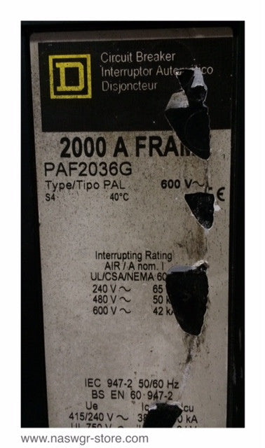 Square D PAF2036G Molded Case Circuit Breaker - 1200 Amp