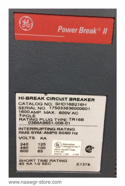 GE PowerBreak II SHD16B216H Circuit Breaker ~ 1600 Amp