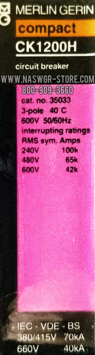 Merlin Gerin CK1200H Molded Case Circuit Breaker - 1000A/48v