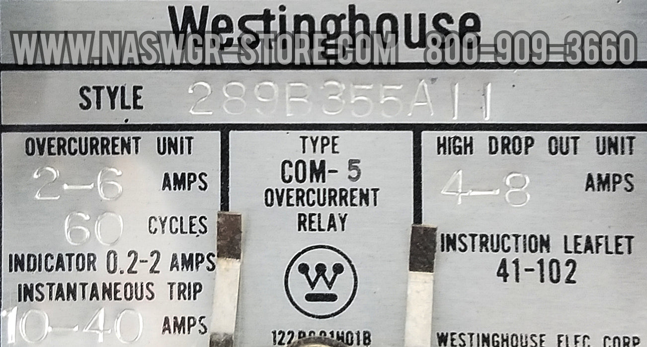 Westinghouse 289B355A11 Over Current Relay