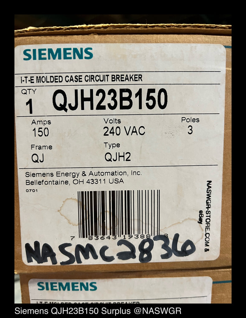 Siemens QJH23B150 Molded Case Circuit Breaker - 150 Amp - Unused