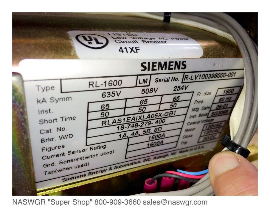 Siemens RL-1600 Circuit Breaker (E/O,D/O) - 1600 Amp