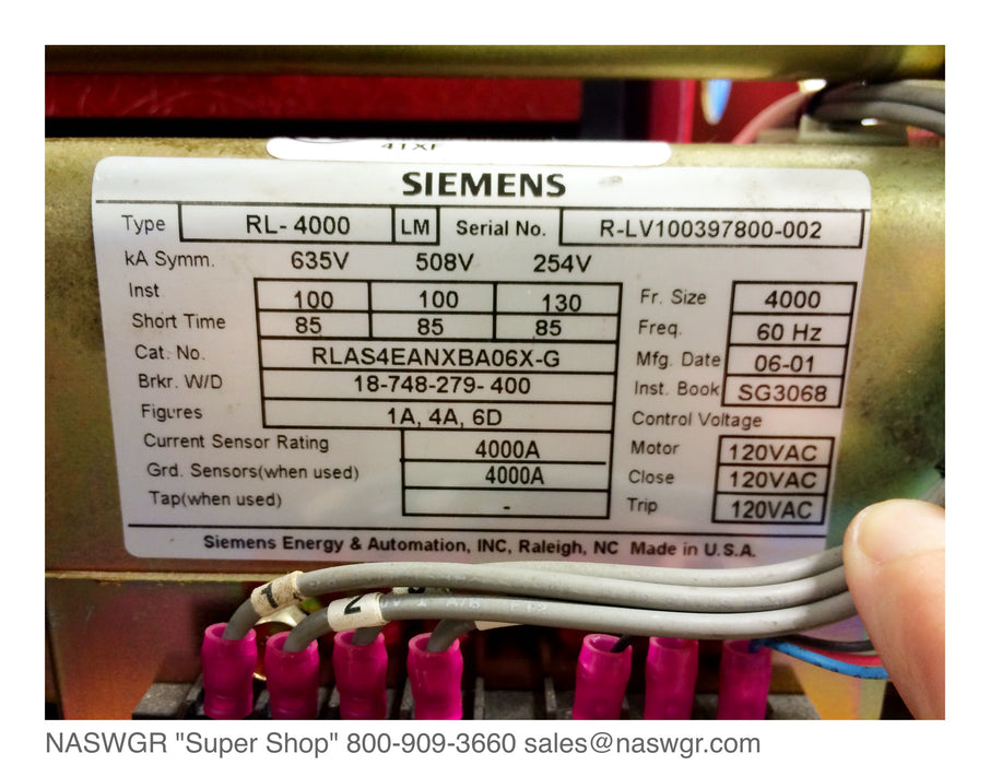 Siemens RL-4000 Circuit Breaker (E/O,D/O) - 4000 Amp
