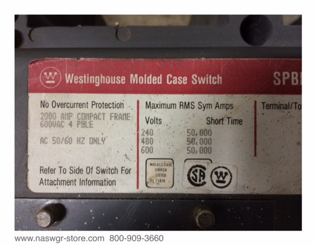 SPBNH 2000 Amp ~ Westinghouse 1230C70G03 Manual Transfer Switch