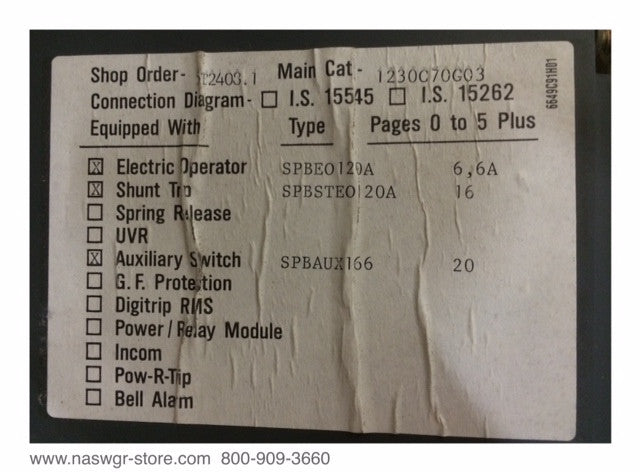 SPBNH 2000 Amp ~ Westinghouse 1230C70G03 Manual Transfer Switch