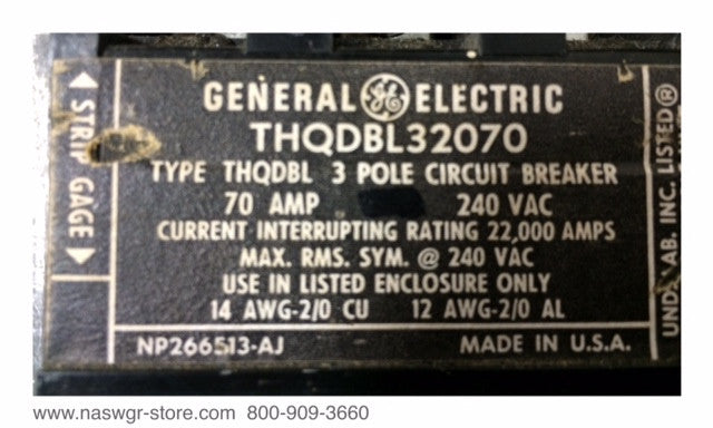 General Electric THQDBL32070 Molded Case Circuit Breaker - 70 Amp