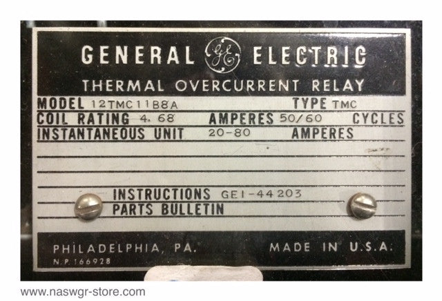 General Electric 12TMC11B8A Thermal Overcurrent Relay