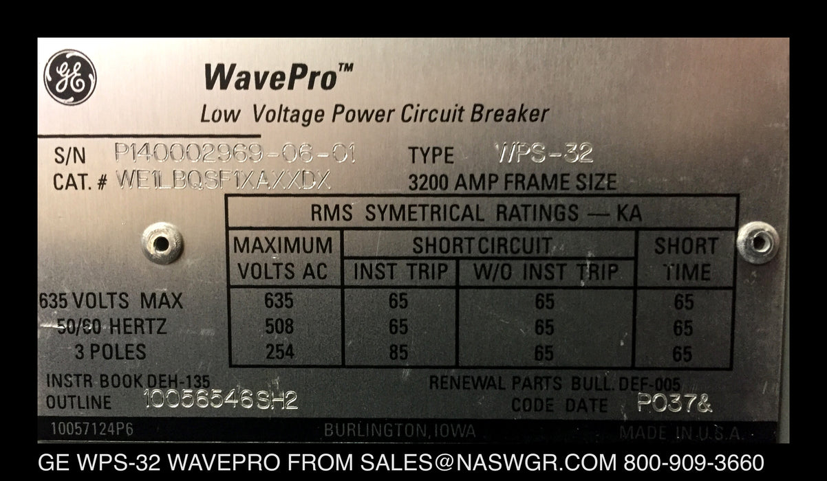 GE WavePro WPS-32 Circuit Breaker (E/O,D/O) - 3200 Amp
