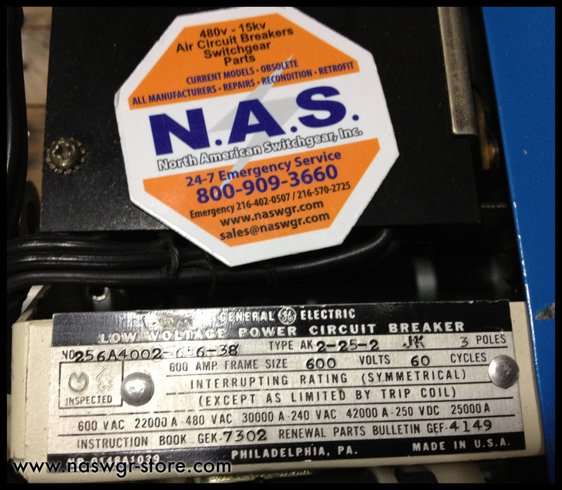 General Electric AK-2-25-2 JK Circuit Breaker (E/O,D/O) - 600 Amp