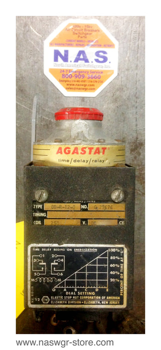 DD-R-12-0 , Agastat DD-R-12-0 Time Delay Relay , NO: G27676 , Coil: 250V DC , PN: DD-R-12-0