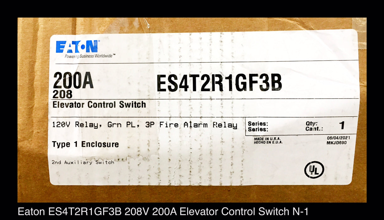 Eaton ES4T2R1GF3B Elevator Control Switch - 200A/208v/N1 - Unused