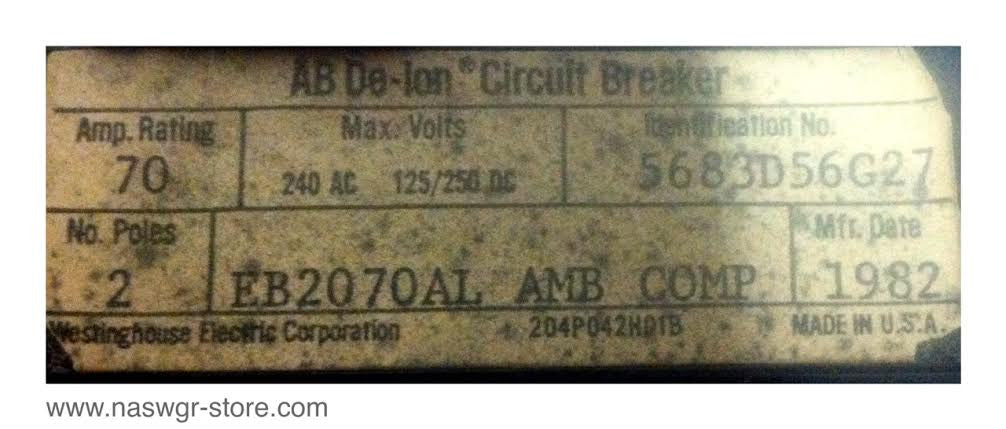 Westinghouse EB2070AL Molded Case Circuit Breaker - 70 Amp