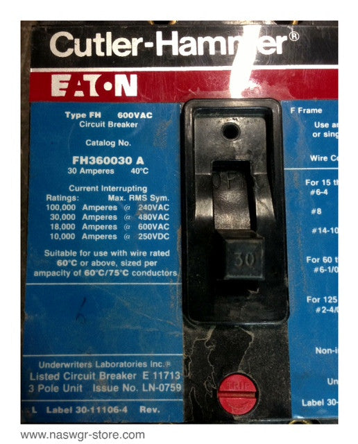 Cutler Hammer FH360030A Molded Case Circuit Breaker - 30 Amp