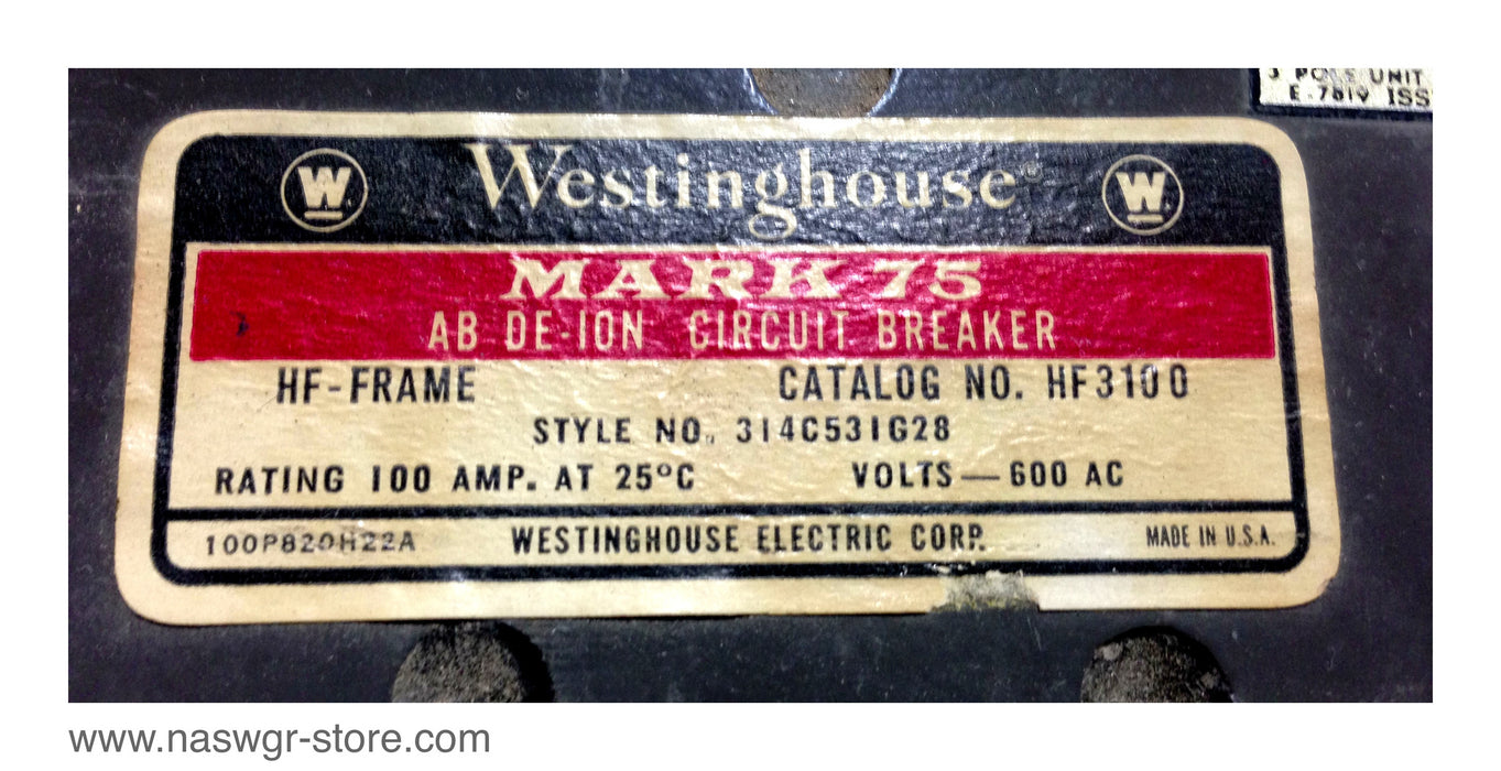 Westinghouse HF3100 Molded Case Circuit Breaker - 100 Amp