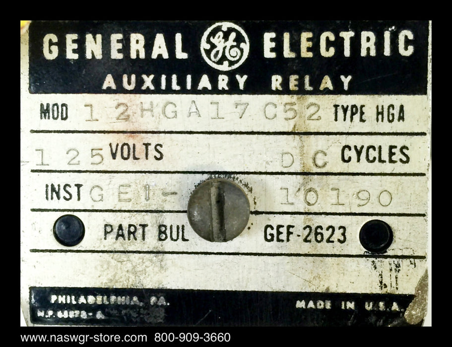 GE 12HGA17C52 Auxiliary Relay