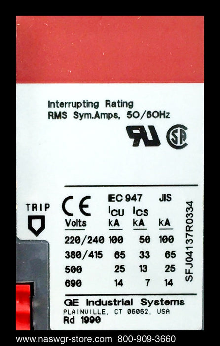 GE Spectra RMS SFLA36AI0250 Circuit Breaker - 250 Amp - Unused