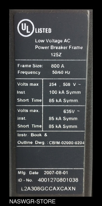 WLL2A308 ~ Siemens WLL2A308 / L2A308GCCAXCAXN Circuit Breaker 800 Amps
