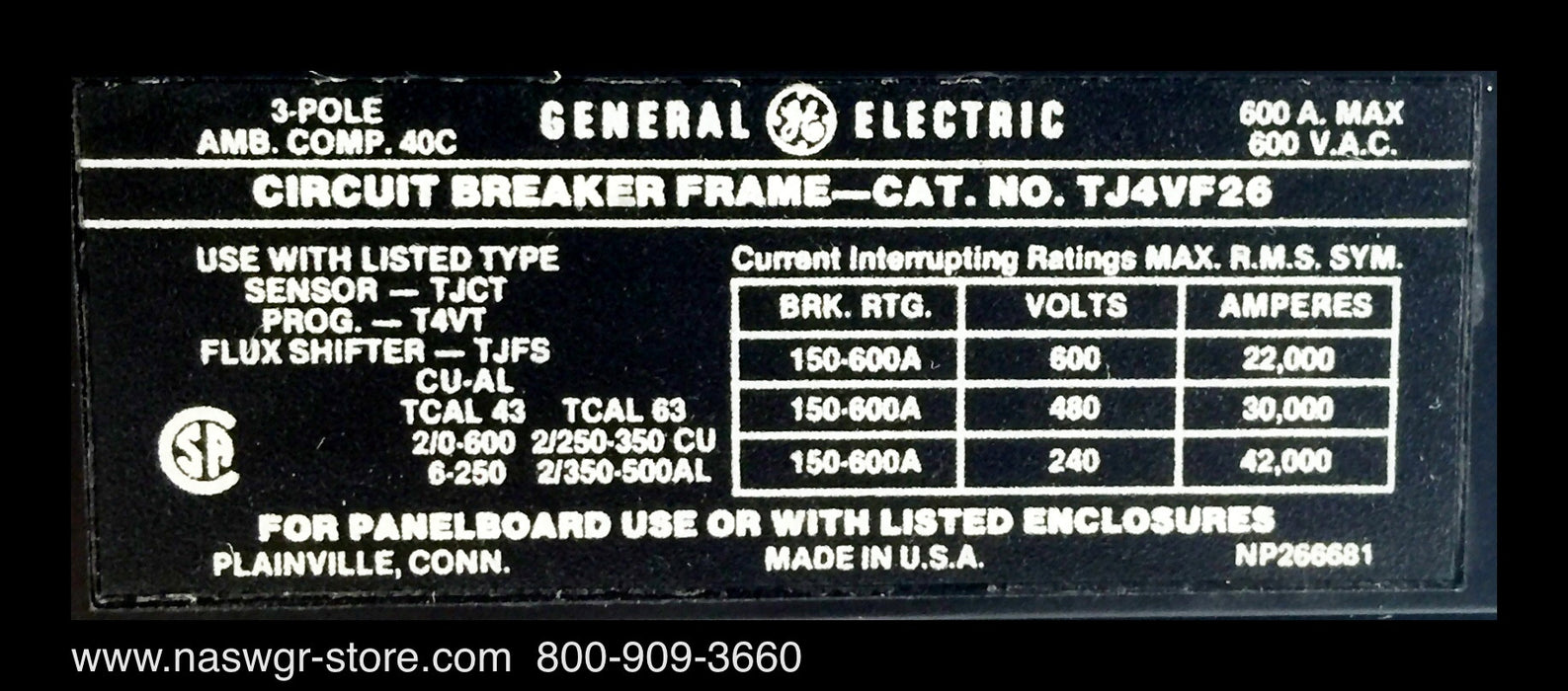 General Electric TJ4VF26 Molded Case Circuit Breaker - 600 Amp