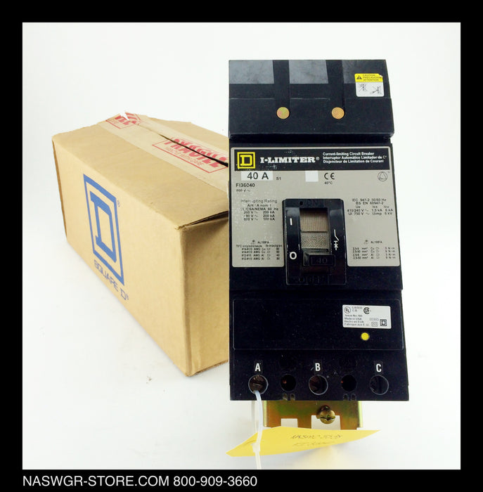 Square D FI36040 Molded Case Circuit Breaker - 40 Amp - Unused Surplus