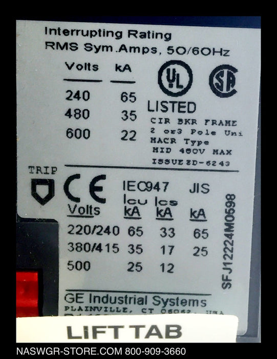 GE Spectra RMS SFHA36AT0250 Circuit Breaker - 250 Amp - Unused