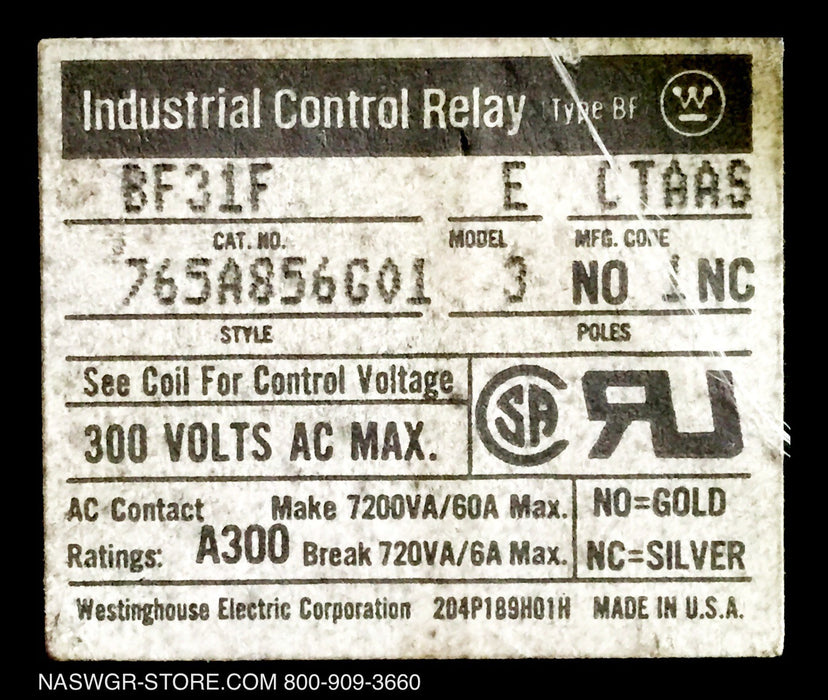 765A856G01 ~ Westinghouse 765A856G01 Control Relay