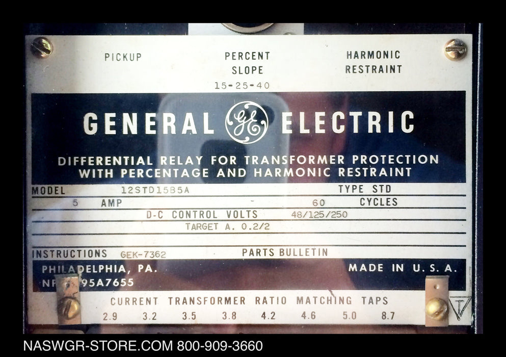 GE 12STD15B5A Transformer Differential Relay - 5 Amp, 48/125/250vDC