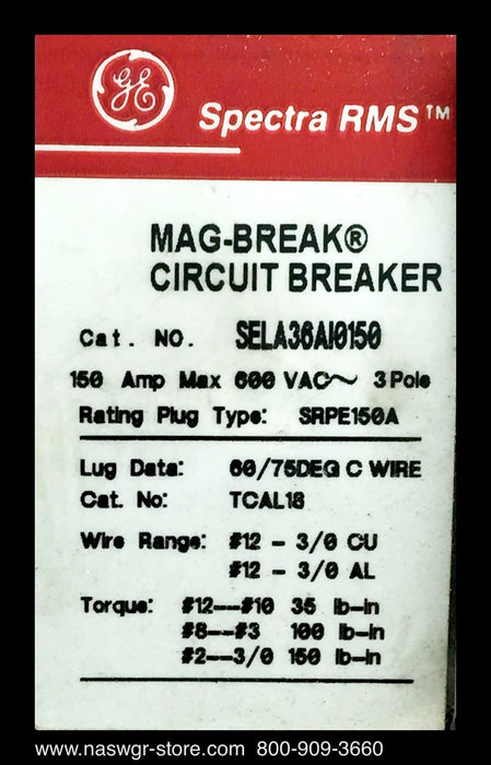 GE Spectra RMS SELA36AI0150 Circuit Breaker - 150 Amp