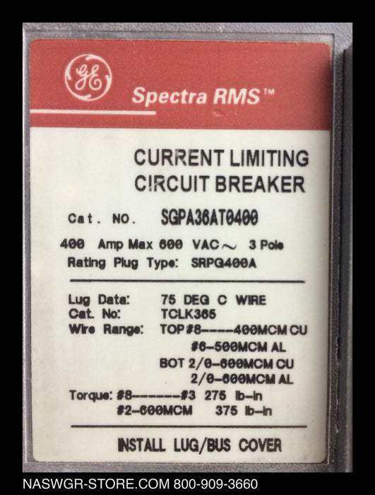 GE Spectra RMS SGPA36AT0400 Circuit Breaker - 350 Amp