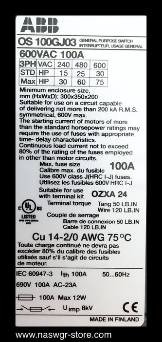 ABB OS 100GJ03 Switch ~ 100 Amp