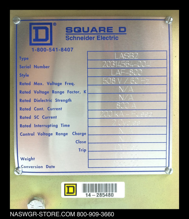 Square D LASB2-D2 Circuit Breaker Retrofill (M/O,D/O) - 800 Amp