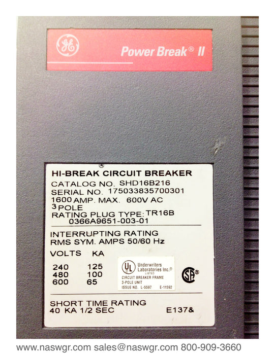 GE PowerBreak II SHD16B216 Circuit Breaker - 1600 Amp