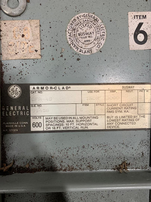 Armorclad Busway CFA-4G General Electric 3000 amp