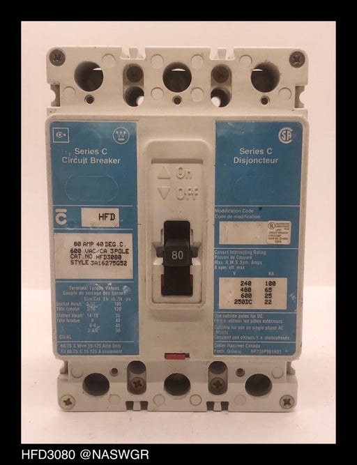 Cutler Hammer HFD3080 Molded Case Circuit Breaker - 80 Amp