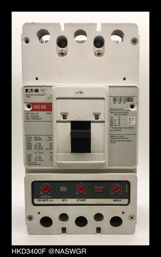 Eaton HKD3400F Molded Case Circuit Breaker - 100 Amp - Tested / 1 Year Warranty