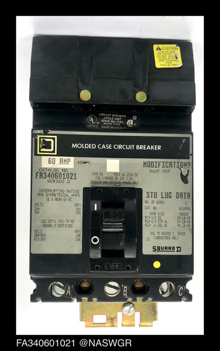 Square D FA340601021 Molded Case Circuit Breaker ~ 60 Amp