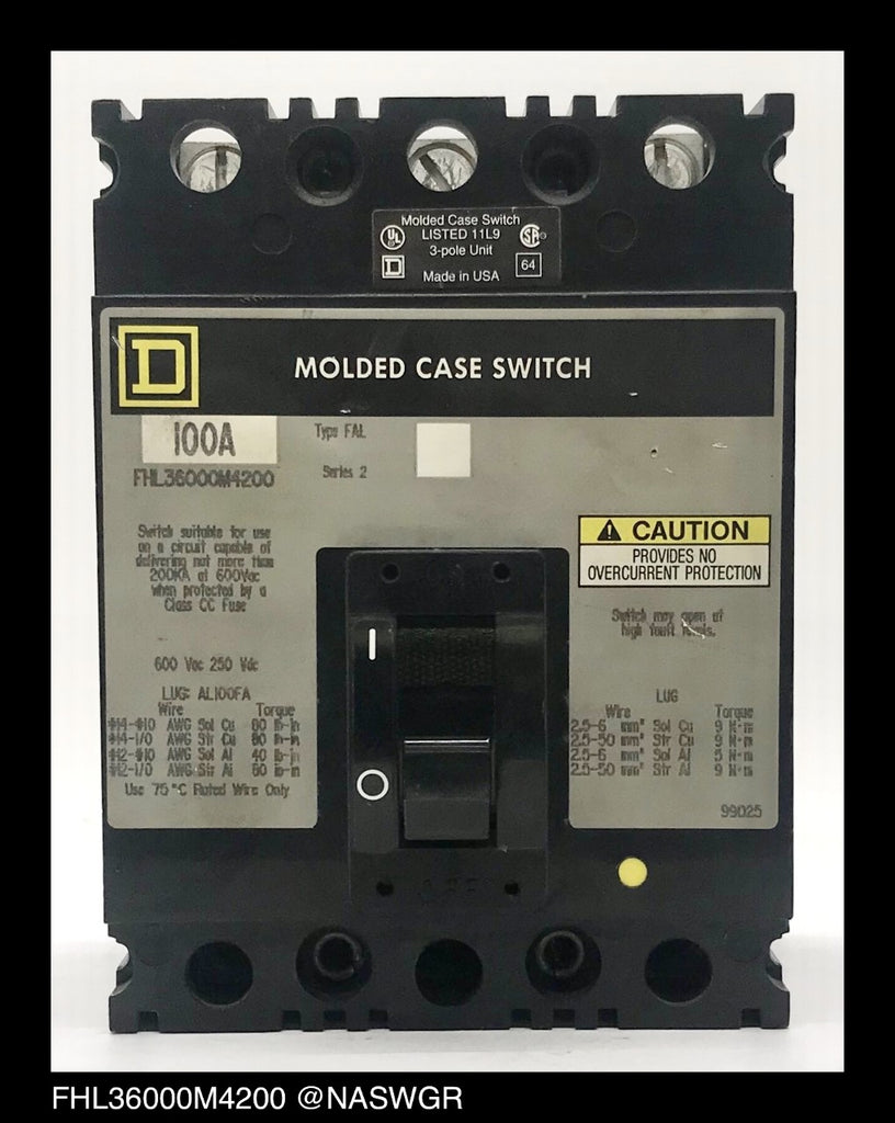 Square D FHL36000M4200 Molded Case Switch ~ 100 Amp