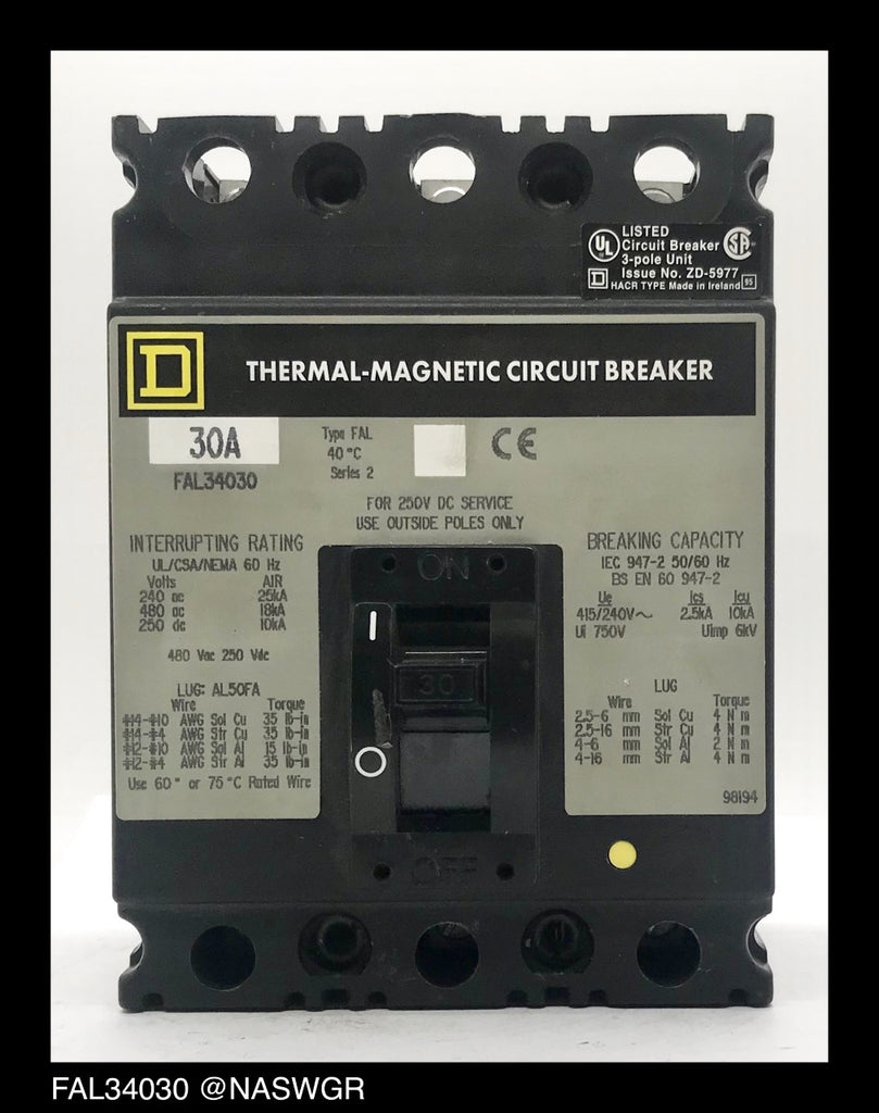 Square D FAL34030 Molded Case Circuit Breaker ~ 30 Amp - Unused Surplus