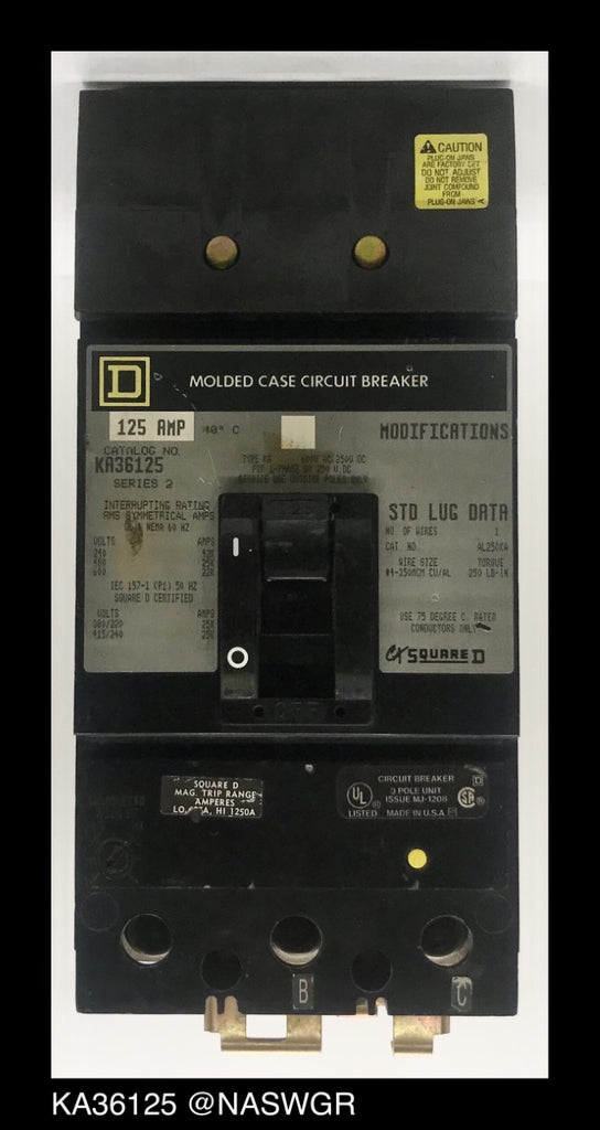 Square D KA36125 Molded Case Circuit Breaker ~ 125 Amp