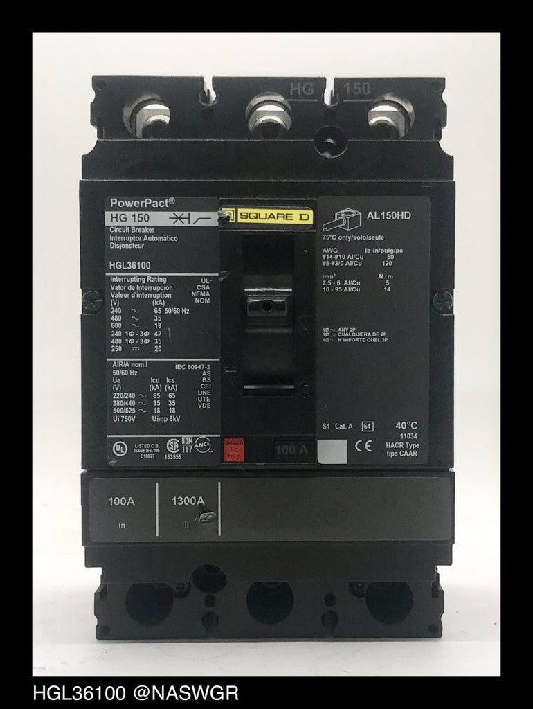Square D HGL36100 Molded Case Circuit Breaker - 100 Amp