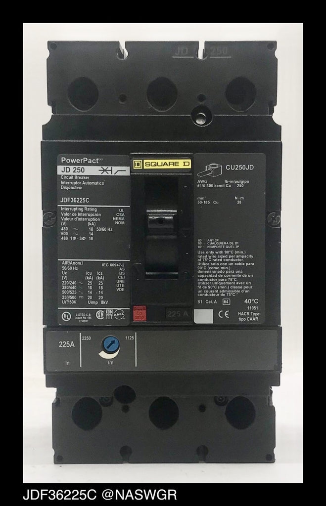 Square D JDF36225C Molded Case Circuit Breakers ~ 225 Amp