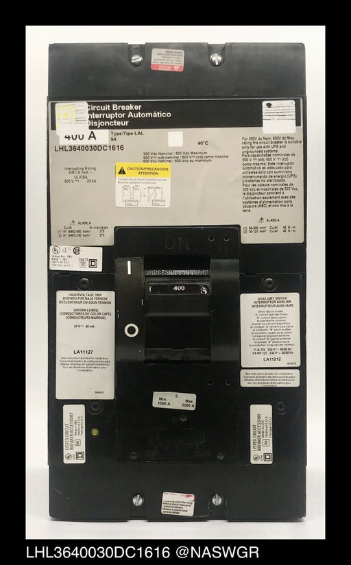 Square D LHL3640030DC1616 Molded Case Circuit Breaker - 400 Amp