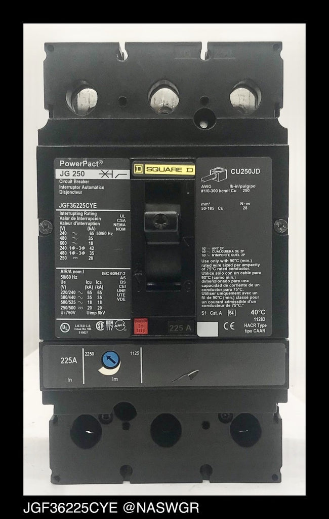 Square D JGF36225CYE Molded Case Circuit Breaker ~ 225 Amp