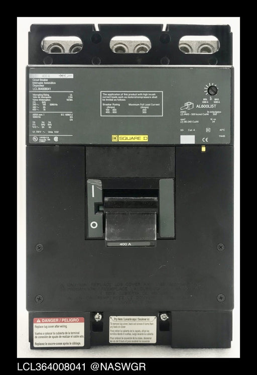Square D LCL364008041 Molded Case Circuit Breaker - 400 Amp - Unused