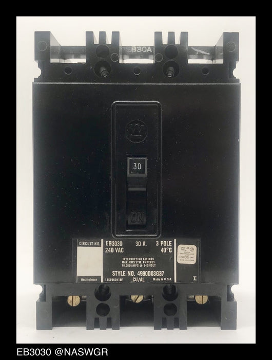 Westinghouse EB3030 Molded Case Circuit Breaker - 30 Amp - Shelf Surplus
