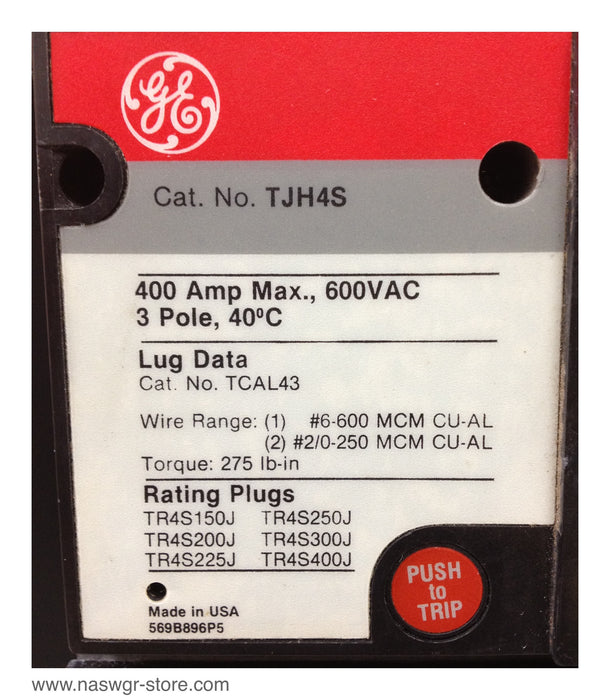 General Electric TJH4S Molded Case Circuit Breaker - 400 amp