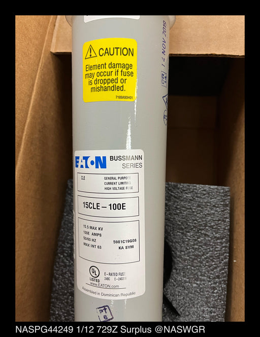 Eaton 15CLE-100E Current Limiting High Voltage Fuse - 100E Amp, 15.5kV - Unused