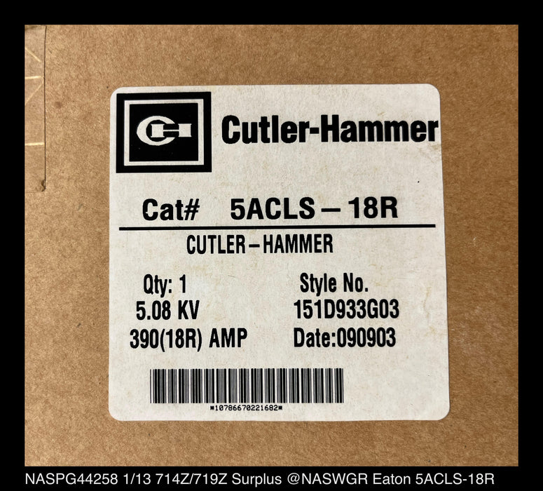 Cutler Hammer 5ACLS-18R Current Limiting High Voltage Fuse - 390(18R) Amp, 5.08kV - Unused